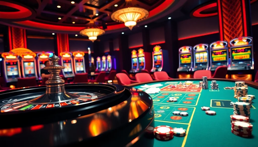 Experience the thrill of gambling at go8s.bio/, featuring a luxurious casino scene with players and games.