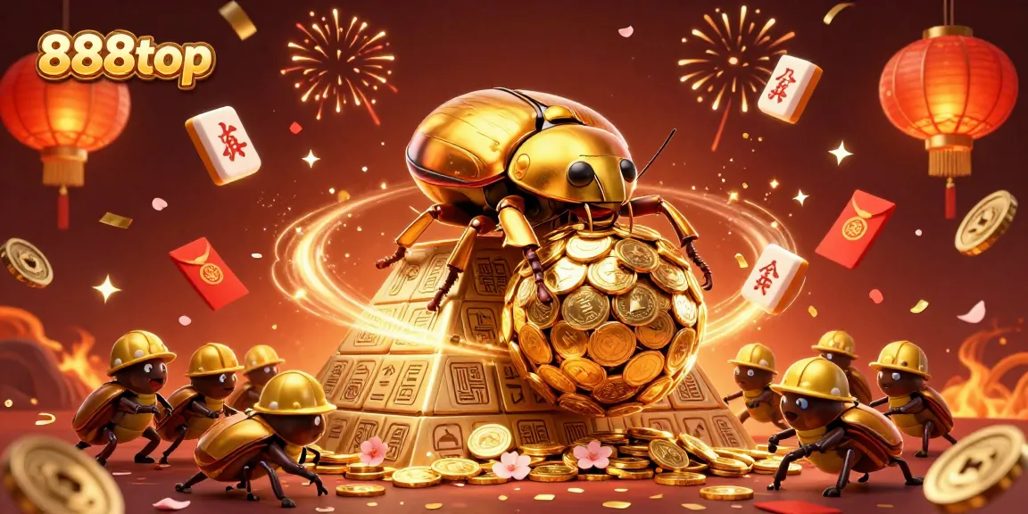 Play thrilling games at 888top with golden coins and festive decorations, enjoying vibrant casino excitement.