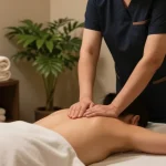Experience soothing 고양출장마사지 in a tranquil wellness setting, featuring a therapist providing a relaxing massage.
